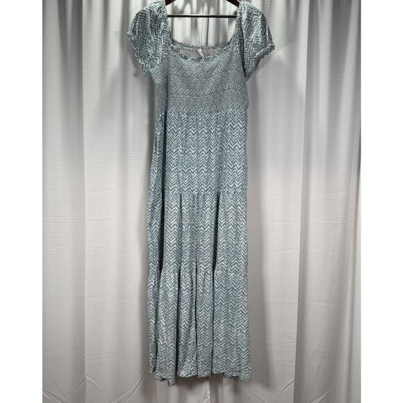 Daily Practice Anthropologie Blue Smocked Stretch Tiered Maxi Dress Size XL - Picture 2 of 10